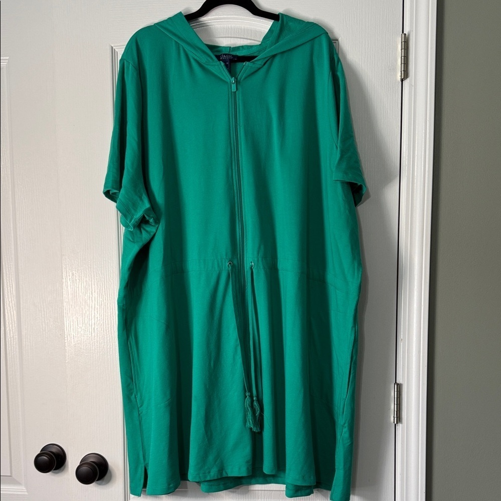 D & Co Green Hooded Zip-Up Beach Dress Size 5X